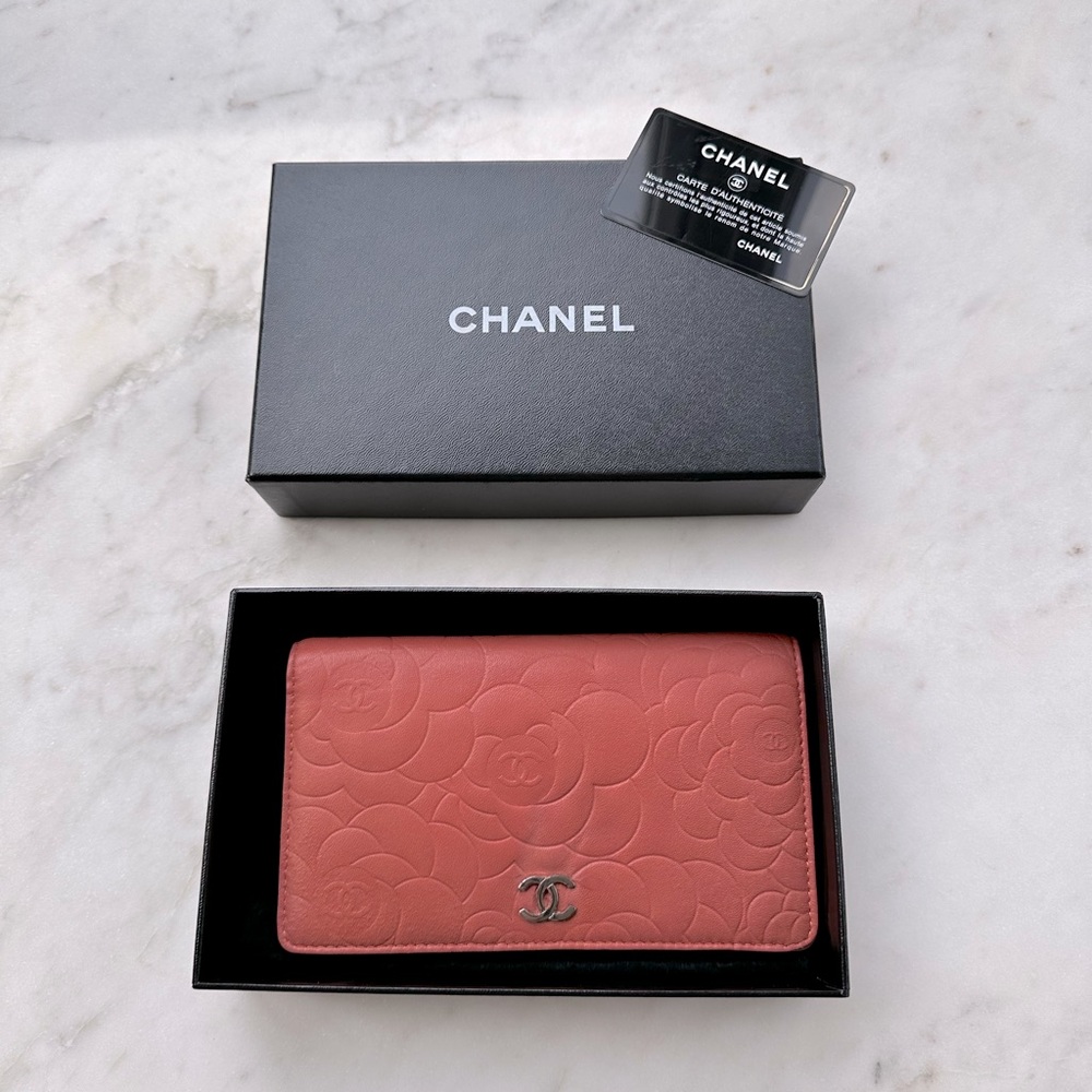 Chanel CC Coral Camellia Bifold Wallet